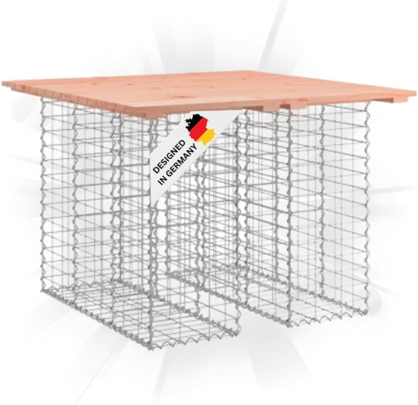 DELUKE® Gartenbank Gabionen TELLE aus Stahl 100x102x72cm Massivholz Douglasie, 30cm Gabionenbreite Gabionenbank Gartentisch aus Gabionen Steinkorb Gabionengitter Ziergabione Drahtkorb befüllbar