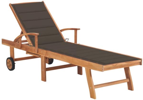 vidaXL Sonnenliege mit Auflage Taupe Massivholz Teak 3063014