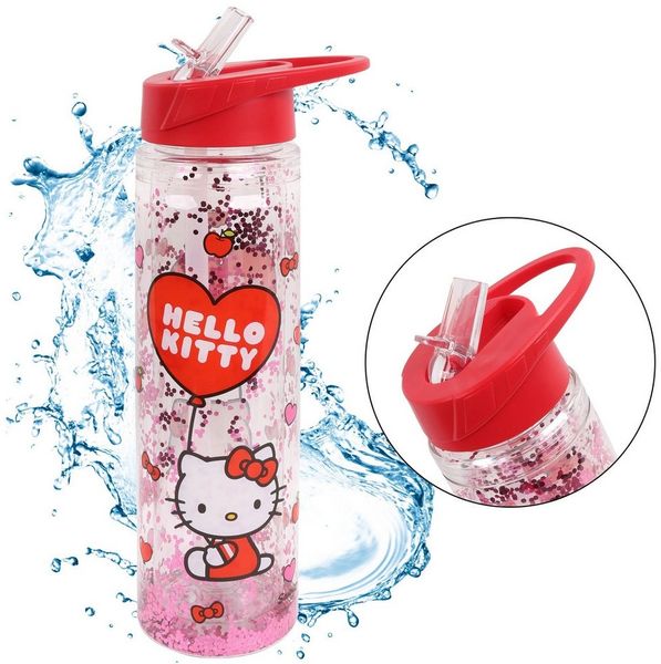 Hello Kitty Trinkflasche Hello Kitty Plastikflasche mit Strohhalm,transparent, 550ml