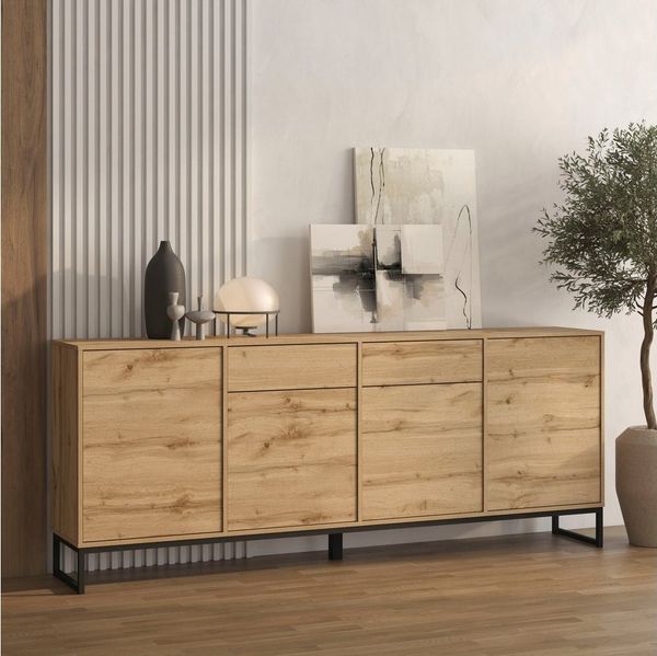 OTTO home Sideboard Loft, Breite 208,5 cm, grifflose Kommode 4 Türen/2 Schubkästen, Schubladenschrank mit viel Stauraum, Einlegeböden verstellbar