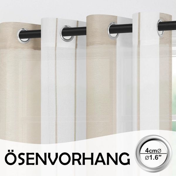 TUWENA Gardine Vorhänge mit Ösen, Streifen Voile Gardinen Halbtransparent 2er Set, Moderner Wohnstil Gardinen für Wohnzimmer Schlafzimmer Mehrere Größen