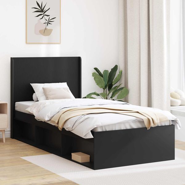 vidaXL Bettgestell mit Stauraum und Kopfteil Schwarz 90x200 cm 3413894