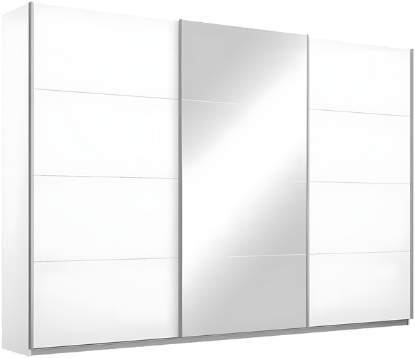 Schwebetürenschrank Kiel-A / Kulmbach-A, Holzwerkstoff, Weiß, Verspiegelt, 271 x 210 x 62 cm