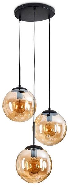 hofstein Hängeleuchte Retro/Vintage Hängelampe aus Metall/Glas in Schwarz/Bernsteinfarben, ohne Leuchtmittel
