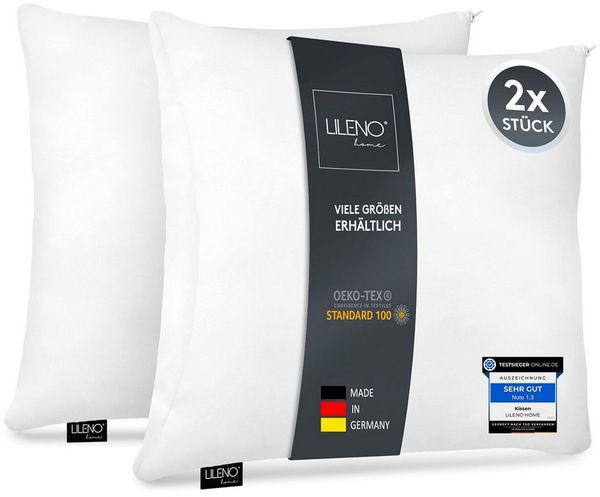 LILENO HOME Microfaserkissen - geeignet für Allergiker, in verschiedenen Größen - Made in Germany, Füllung: 100% Polyester, Rückenschläfer, Seitenschläfer, Bauchschläfer, Set, 2er Set, Kopfkissen 60x60 cm mit Reißverschluss, als Bettkissen oder Dekokissen