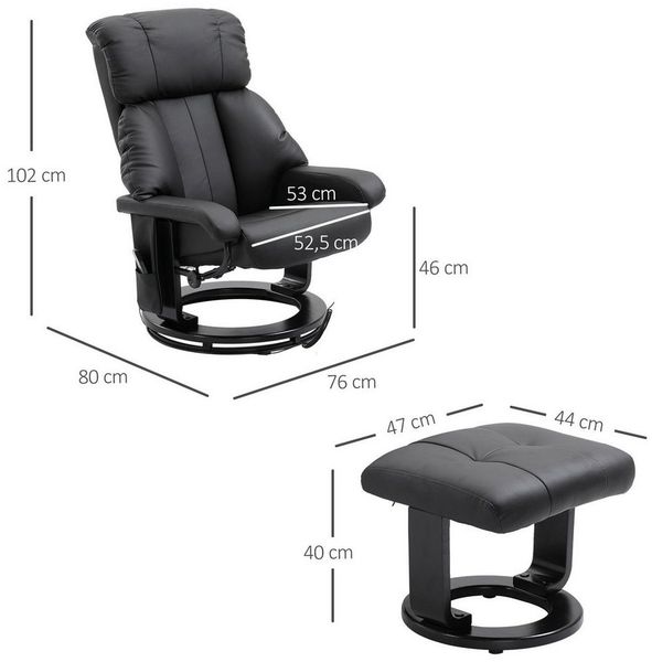 HOMCOM Massagesessel Fernsehsessel, Hocker, aus Kunstleder, Kann sitzen, um 360° drehen (Relaxliege, 2-St, Relaxsessel), für Wohnbereich, Schwarz Bild 3