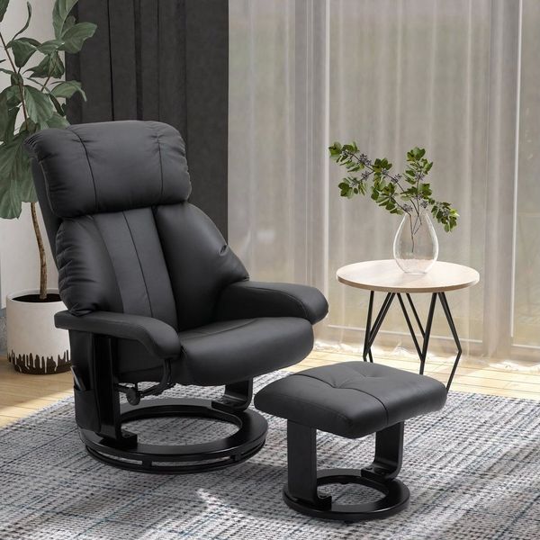 HOMCOM Massagesessel Fernsehsessel, Hocker, aus Kunstleder, Kann sitzen, um 360° drehen (Relaxliege, 2-St, Relaxsessel), für Wohnbereich, Schwarz