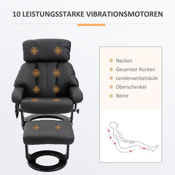 HOMCOM Massagesessel Fernsehsessel, Hocker, aus Kunstleder, Kann sitzen, um 360° drehen (Relaxliege, 2-St, Relaxsessel), für Wohnbereich, Schwarz Bild 4