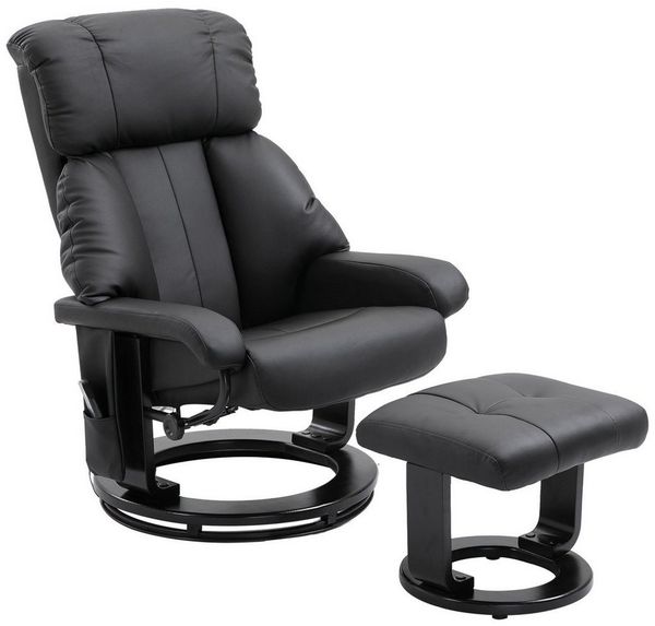 HOMCOM Massagesessel Fernsehsessel, Hocker, aus Kunstleder, Kann sitzen, um 360° drehen (Relaxliege, 2-St, Relaxsessel), für Wohnbereich, Schwarz