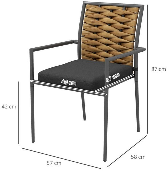 MC Star Gartenstuhl 2er-Set Gartenstühle Outdoor-Stühle Terrassenstühle, wetterbeständig (modernes Design, 57 x 58 x 87cm, Schwarz)