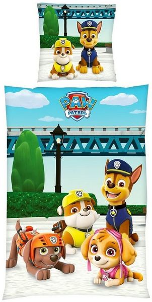 Herding Kinderbettwäsche 135x200cm Paw Patrol Hunde Polizei, Renforcé, 2 teilig, Chase, Marshall, Skye, Rubble, Zuma und Everest, mit Knopfleiste
