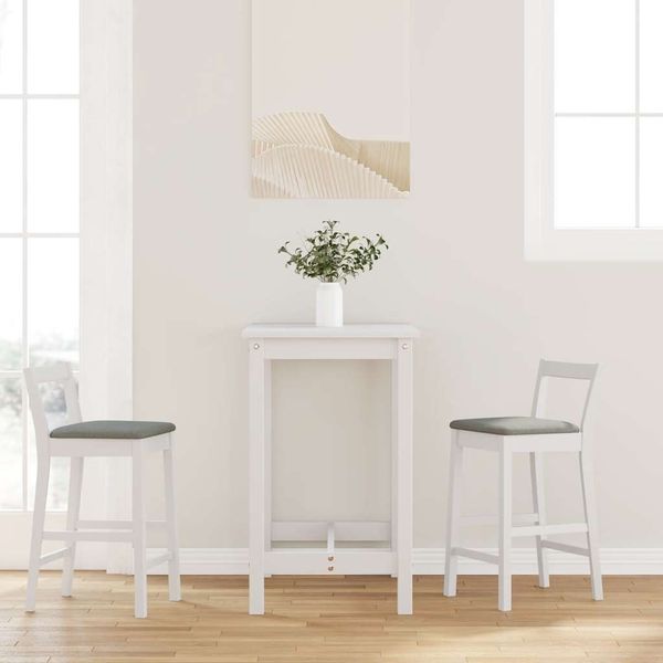 vidaXL Barhocker mit Kissen 2 Stk. Weiß Massivholz Gummibaum 4102588