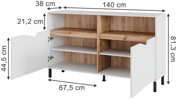 Kommode Marelle Weiß/Artisan 140 x 81.3 cm mit 2 Türen Vicco Bild 2