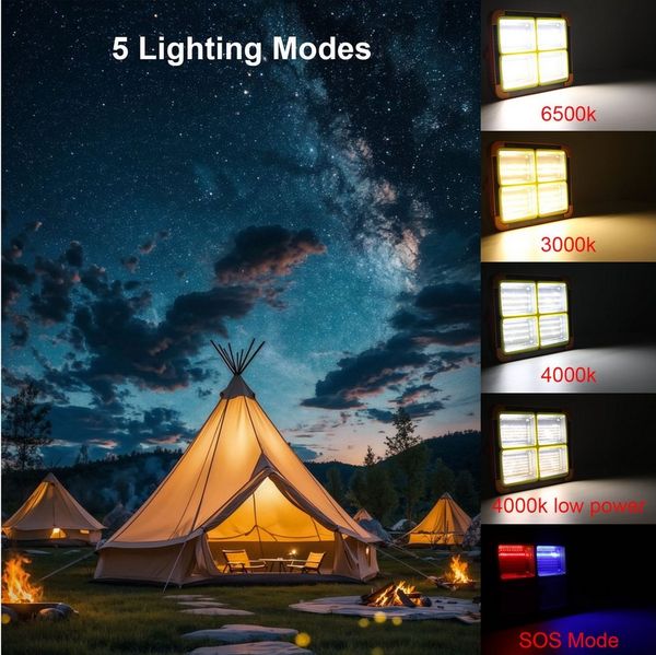 POPOLIC Arbeitsleuchte Solar Arbeitslampe Wiederaufladbar, 288 LEDs, 5 Lichtmodi, 3000K/4000K/6500K/SOS, Magnetisch & Aufhängbar, für Camping, Werkstatt, Notfall