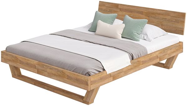 skølm 'Nornir' Bett 160x200 cm, Bettgestell, natur geölt, Massivholzbett aus Eiche mit Holzkufen, Doppelbett mit durchgehendem Bettkopf Bild 9