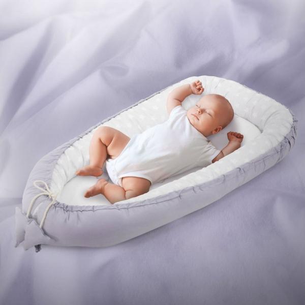 Joyz Babynest, Elefant, Hellgrau, 90x50 cm, Baumwolle, zweiseitig, antiallergisch, tragbar, Multifunktionale Babynestchen, Kokon Babys & Säuglinge, Baby Nest Babybett Neugeborene Kuschelnest Reisebett