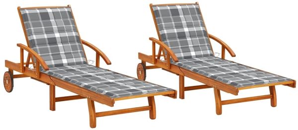 vidaXL Sonnenliegen 2 Stk. mit Auflagen Massivholz Akazie 3077344