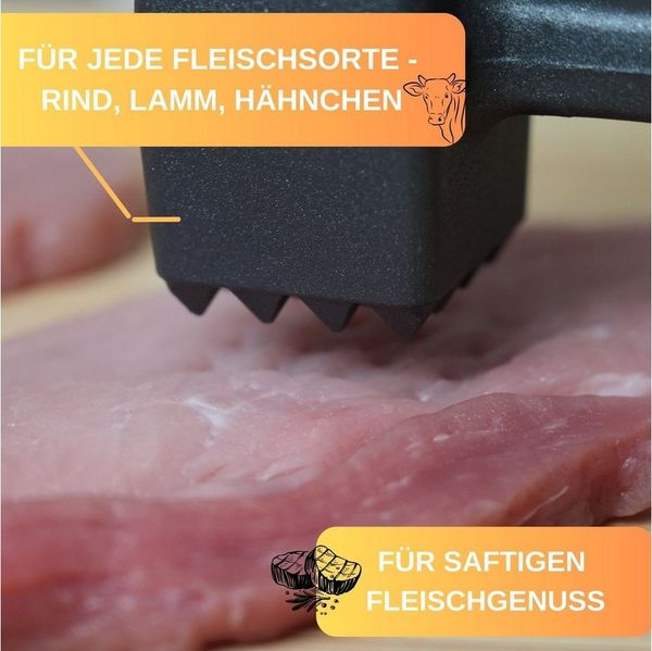 Thiru Fleischklopfer Fleischhammer Schnitzel, Kotelett - Hammer-Kopf mit Zwei Schlagflächen Bild 2