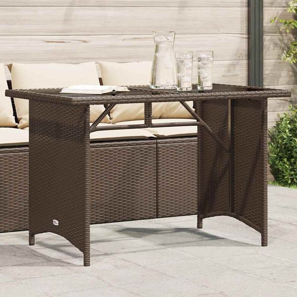 Gartentisch, Balkontisch mit Glasplatte Braun 110 x 68 x 70 cm Poly Rattan