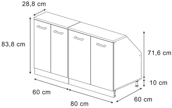 Dachschrägenschrank-Set Rion Beton 140 cm 2er Set Schrankkorpuss 60 cm Tiefe Vicco Bild 2