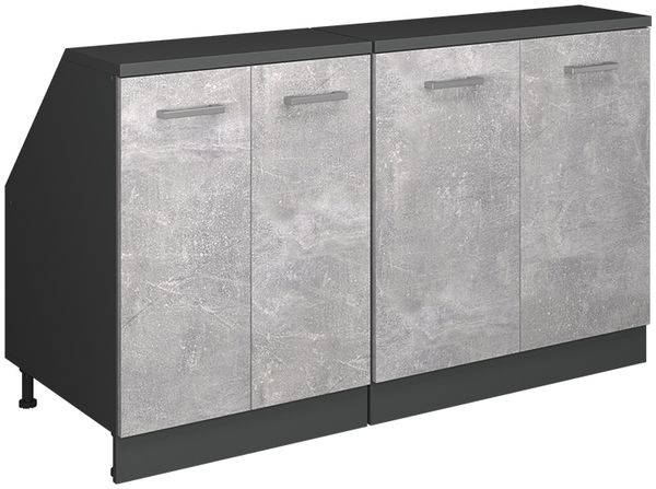 Dachschrägenschrank-Set Rion Beton 140 cm 2er Set Schrankkorpuss 60 cm Tiefe Vicco