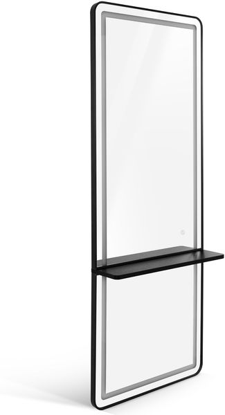 BarberPub Wandspiegel mit Beleuchtung, Ganzkörperspiegel mit Aluminiumrahmen, Großer Spiegel mit Ablage, Touch-Schalter, 3 Lichtfarben Dimmba, J6271,(Schwarz)