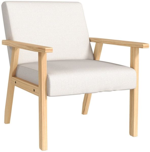HOMCOM Relaxsessel Loungesessel mit Armlehnen, Polstersessel in Leinenoptik (Akzentsessel, 1-St, Sessel), Cremeweiß, 64 x 70 x 72 cm