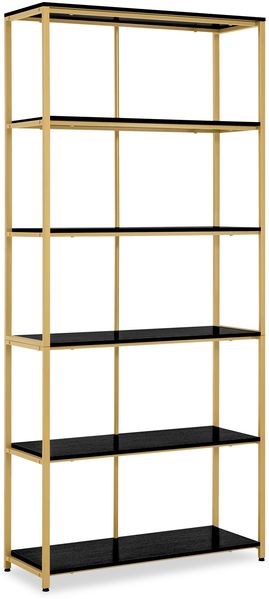 BarberPub Bücherregal Gold, Standregal mit 5 Ebenen, Büroregal mit Metallrahmen, Regal für Büro, Wohnzimmer, Schlafzimmer, Küche, Nagelstudio, 5166