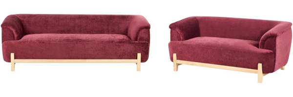 Sofa Set 5-Sitzer ALNOR Chenillegewebe Burgunderrot