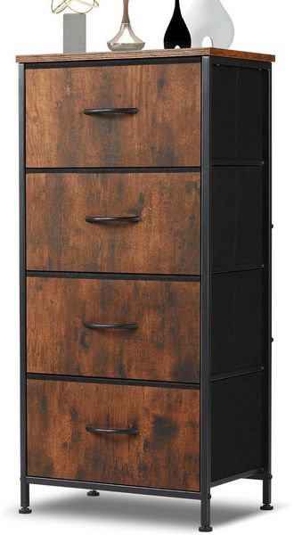 DUMOS Kommode mit Schubladen - Kommoden & Sideboards für Schlafzimmer Geeignet, Komodenschrank mit 9 Schubladen, Stoffkommode mit Stahlrahmen, Schrank Klein, Ideal für Flur, Wohnzimmer (Vintagebraun)