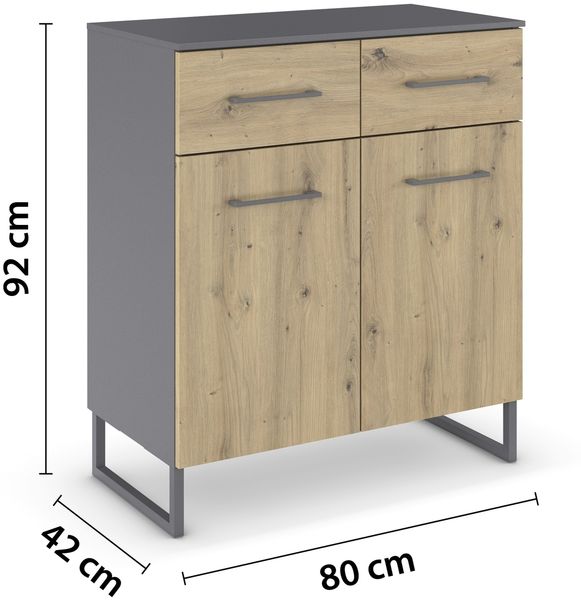 Kommode >Butte< in Eiche Artisan / grau metallic - 80x92x42 (BxHxT) Bild 3