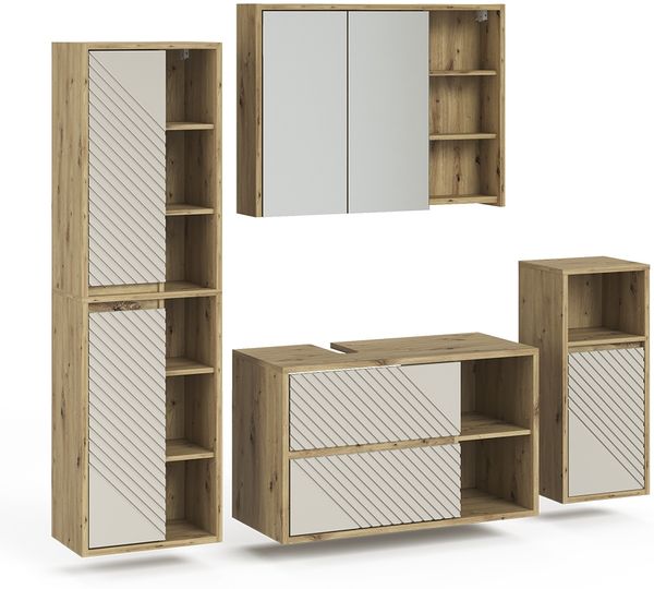 Badmöbel-Set Viola Artisan-Eiche 4 Teile Vicco