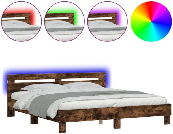 vidaXL Bettgestell mit Kopfteil und LED-Beleuchtung Räuchereiche 3207529