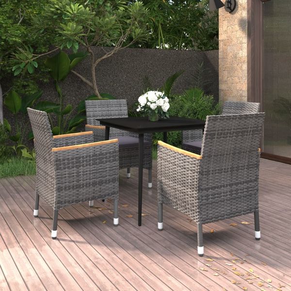 vidaXL 5-tlg. Garten-Essgruppe mit Auflagen Poly Rattan und Glas 3099788