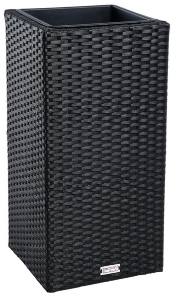 Polyrattan Blumenkübel Pflanzkübel 60 cm Rattan Blumentopf Übertopf Topf Schwarz
