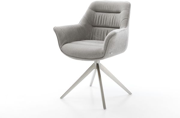 Drehstuhl Kaira-Flex Strukturstoff Soft Grau Kreuzgestell breit Edelstahl 360° drehbar Wippfunktion