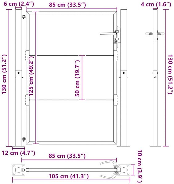 vidaXL Gartentor Schwarz 110 x 130 cm Pulverbeschichteter Stahl 42015910 Bild 10