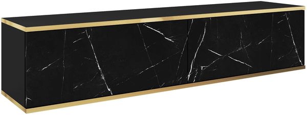 AX LIVING Wohnzimmer Lowboard Orkis Marmor 135 cm Schwarz