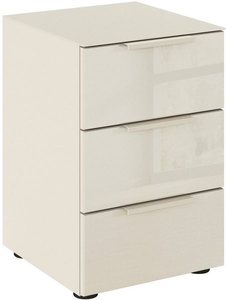 rauch Nachtkommode Nachttisch Nachtschrank Nachtkonsole FLIPP mit Glasfront (Breite 40 cm), mit 3 Schubladen und Soft-Close-Funktion, Oberboden und Front Glas