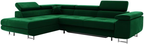 MEBLINI Schlafcouch mit Bettkasten - CARL - 272 x 202 x 63 cm Links - Grün Samt - Ecksofa mit Schlaffunktion - Sofa mit Relaxfunktion und Kopfstützen - Couch L-Form - Eckcouch - Wohnlandschaft