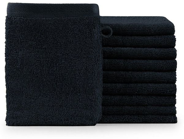 Blumtal Waschhandschuh 10er Set aus Frottee 15x20 cm - weich und saugstark, (Set), mit modischer Bordüre und praktischer Aufhängeschlaufe, 100% Baumwolle
