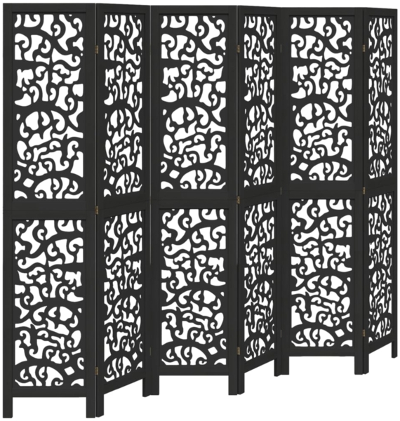 vidaXL 6-tlg. Paravent Schwarz Massivholz Paulownia 358762