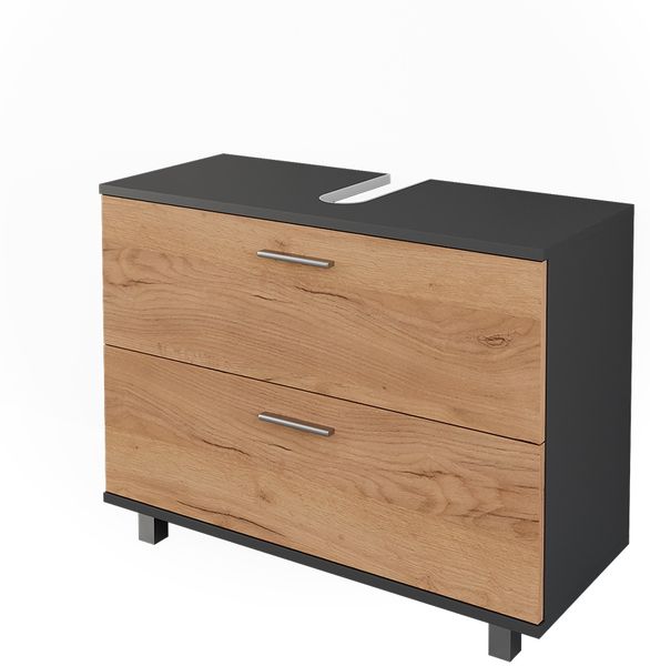 Waschbeckenunterschrank Ilias Goldkraft Eiche/Anthrazit 80.2 x 60.8 cm mit 2 Schubladen Vicco