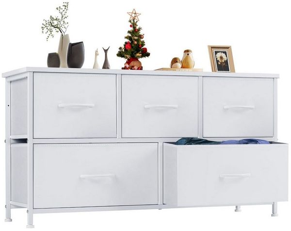 IDEASY Schubkastenkommode Frisiertisch,Schlafzimmerschrank-Organizer mit 5Schubladen mit Griffen (100×53×30 cm rutschfester dreidimensionaler Stoffschrank), Flurschubladenschrank zur Kleideraufbewahrung,Kleiderschrank-Organizer
