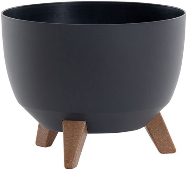 Pflanzgefäß OSLO anthrazit 29x23 cm mit Einsatz & Holzfüßen | Skandinavisches Design | UV- & witterungsbeständig | Pflanzkübel für Indoor & Outdoor