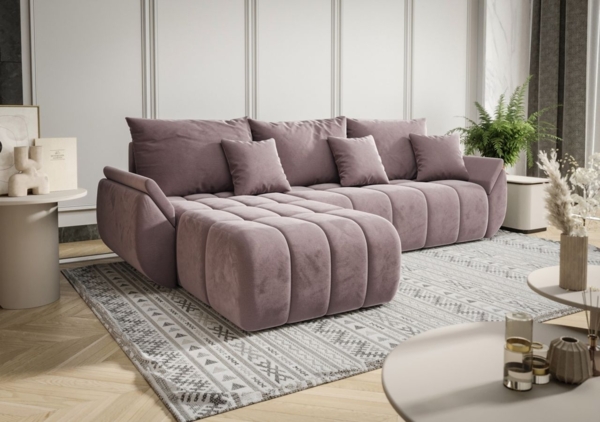 Ecksofa Schlafsofa OSAKA Stoff Monolith Flieder Ottomane Links