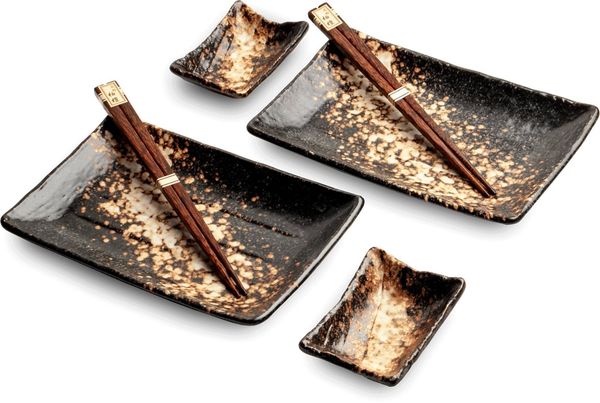 WestCraft Sushiteller SUSHI TELLER SET, Sushi Geschirr Set, Mehrteiliges Sushi-Set, (6 St), für 2 Personen Sushi-Teller, Schalen und Essstäbchen versch. Designs
