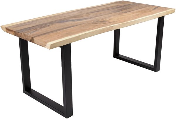 Esstisch TESSA mit Baumkante Suarholz 180x80x77cm | Holztisch mit Metallgestell Baumkantentisch Tischbeine Schwarz