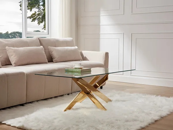 Vente-unique - COSIMA Couchtisch Glas TransparentGold - B 60 cm x H 45 cm x L 120 cm