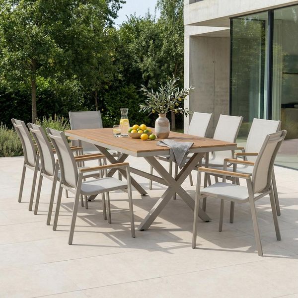 IDIMEX Garten-Essgruppe WINDY, (9-tlg), Gartenmöbel Set für 8 Personen aus Alu und WPC wetterfest Kaschmir